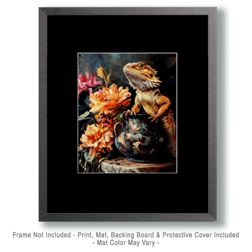 Vintage Bearded Dragon - Animal Still Life Wall Art Prints – 8″x10″ Artwork for 11″x14″ Frame