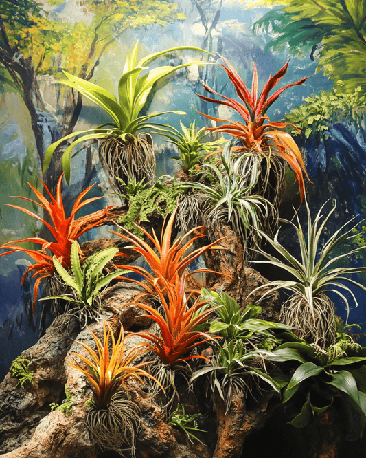 Air Plant Bromeliads with a Monkey - Bromeliad Air Plant Art Prints - 8"x10" Artwork for 11"x14" Frame