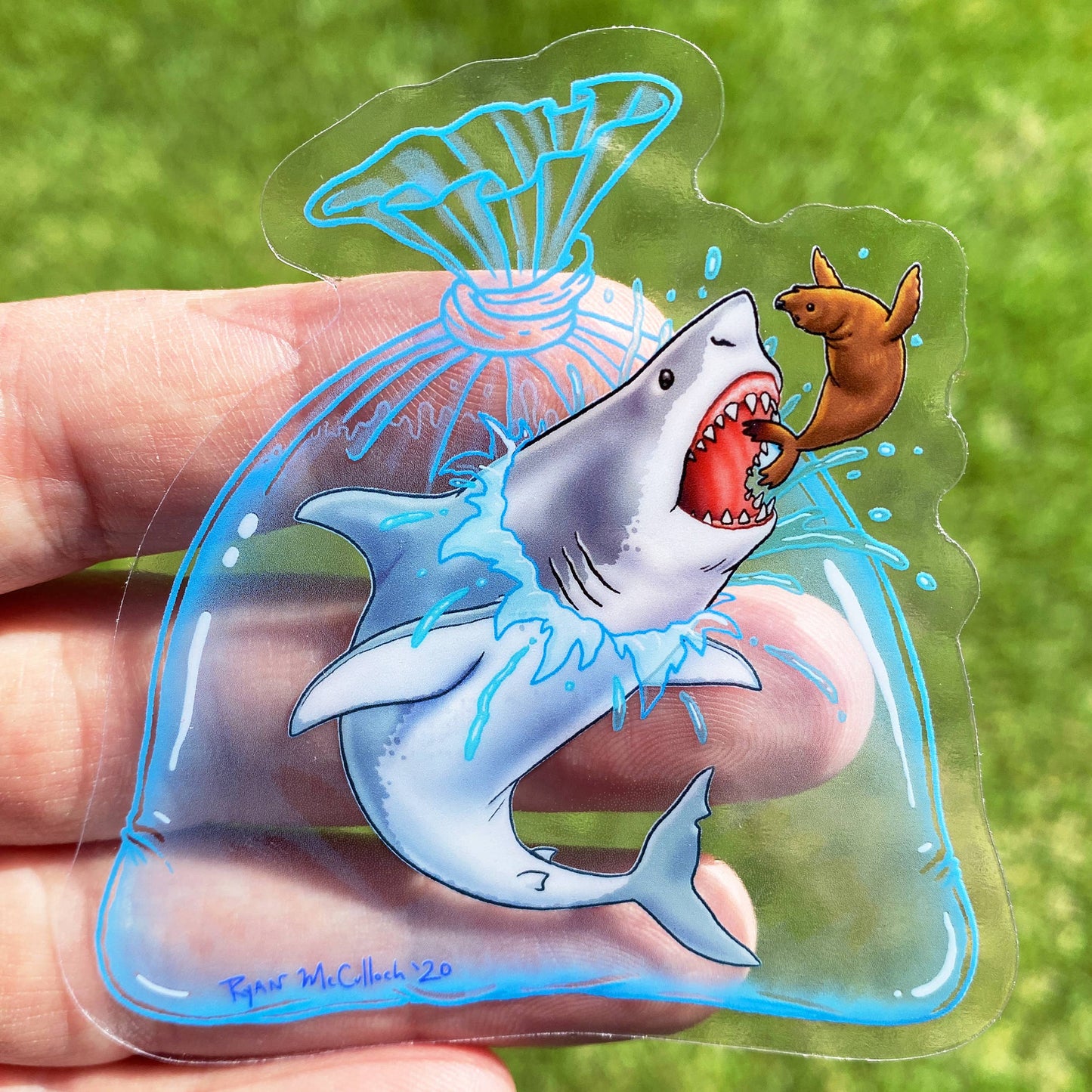 CLEAR STICKER: New Pet Seal and Great White Shark