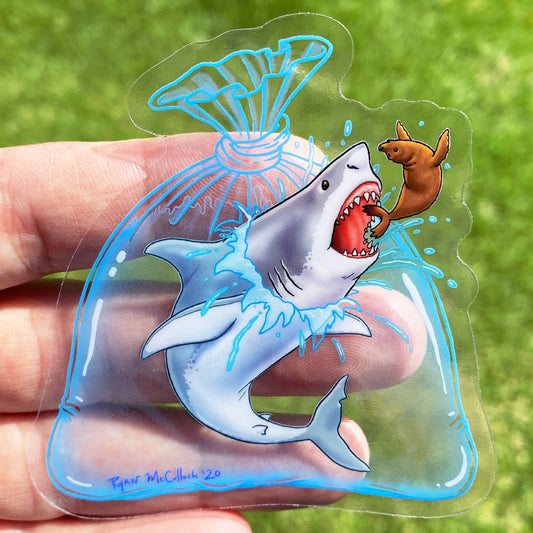CLEAR STICKER: New Pet Seal and Great White Shark
